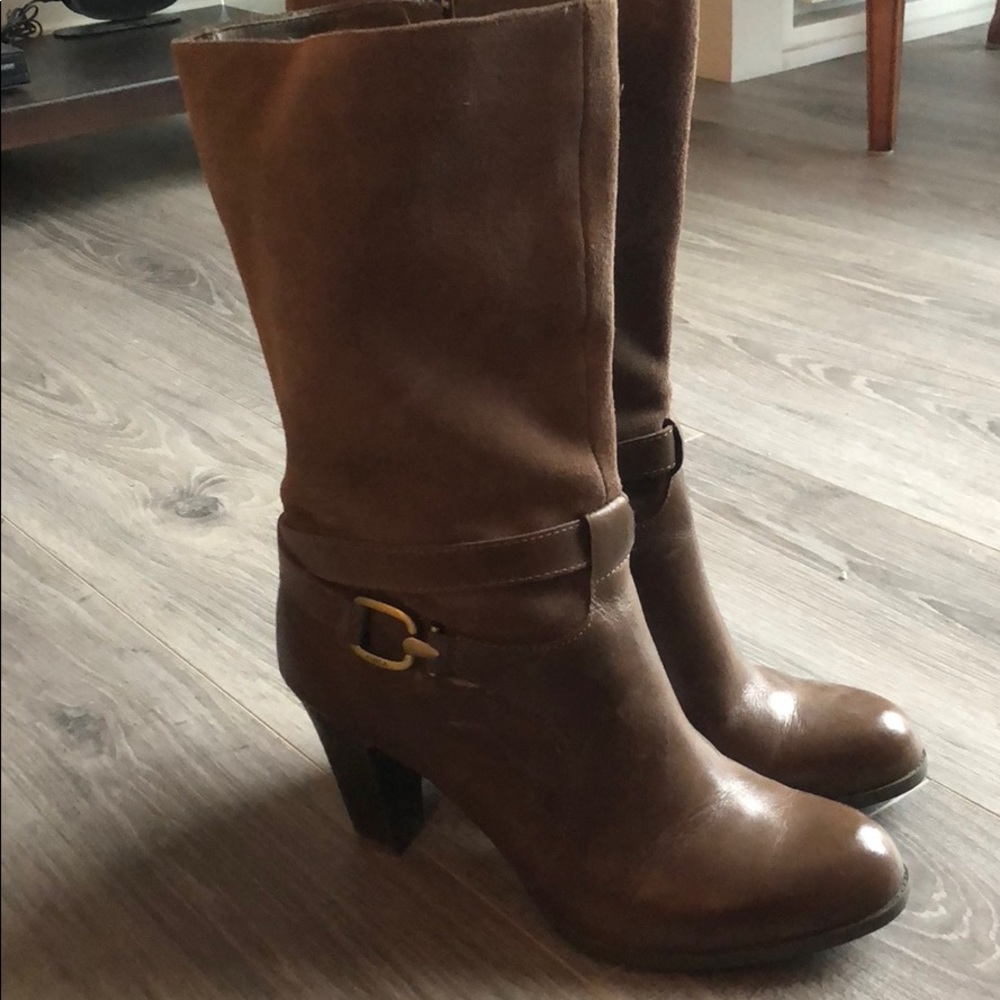 Heeled mid-calf boots, size 9.5